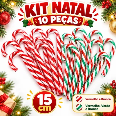 Bengalas de Natal listradas em vermelho e branco e em vermelho, verde e branco, enfileiradas sobre fundo branco
