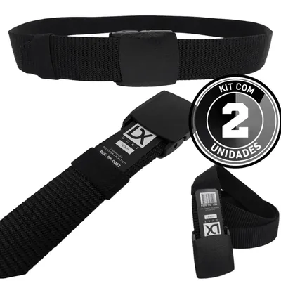 Cintos largos de nylon preto com fivela retangular de plástico preto e etiqueta da marca, em selo de kit com duas unidades