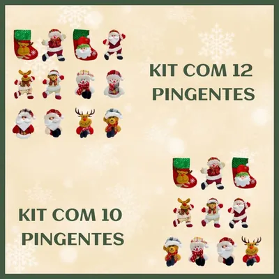 Pendentes de pelúcia de Natal: meinhas vermelhas, Papais Noéis, bonecos de neve, renas e ursinhos com detalhes xadrez